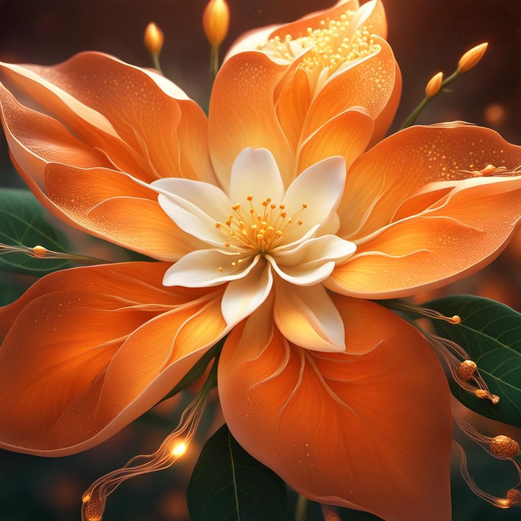 Orange Jasmine Flower in a Magical Forest