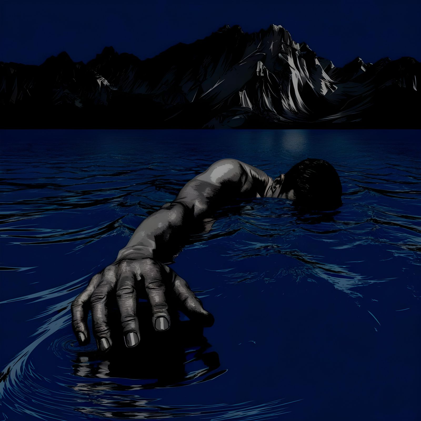 Drowning Man in Blue Lake Fractal Art