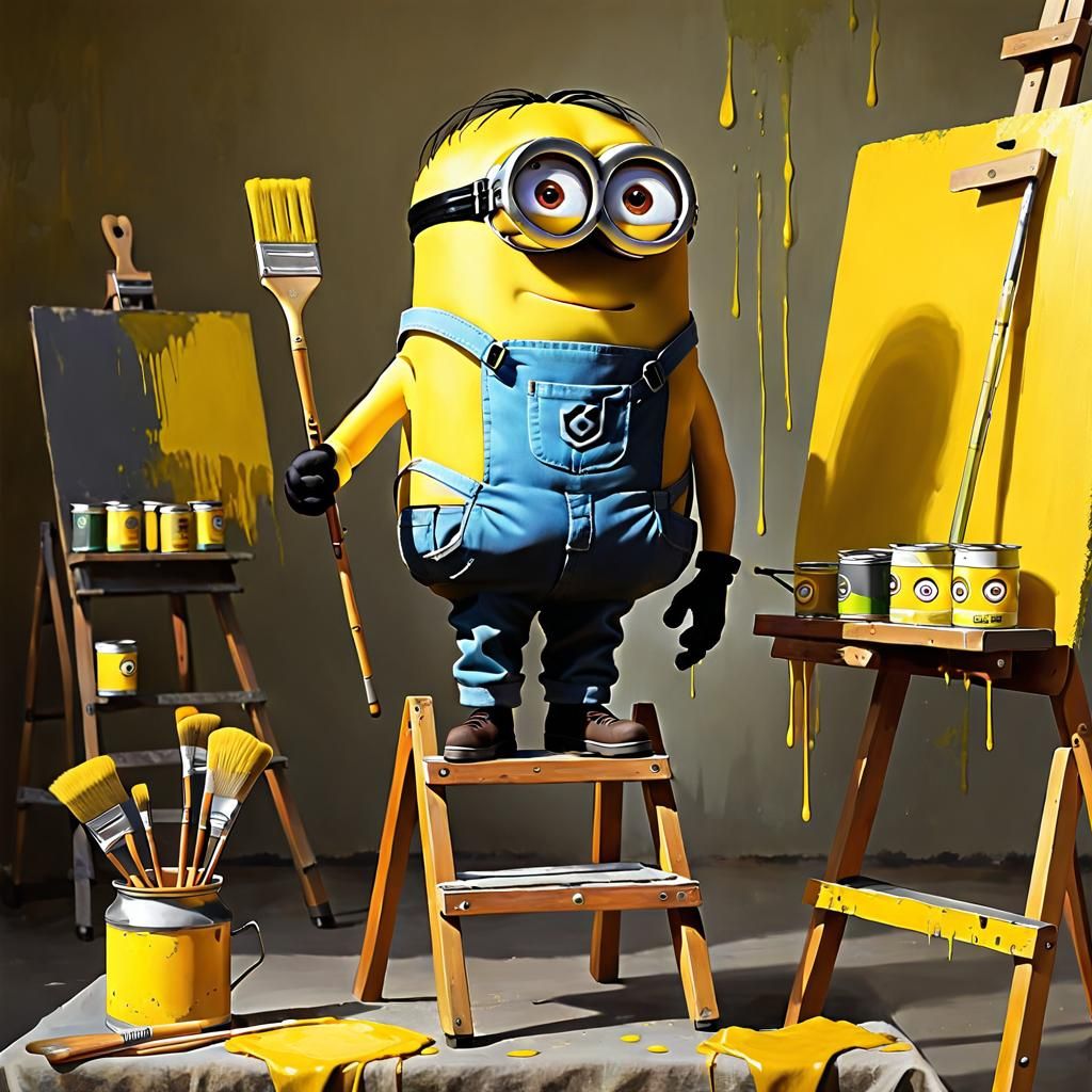 Minion as Rothko-esque Painter in 3D Digital Art