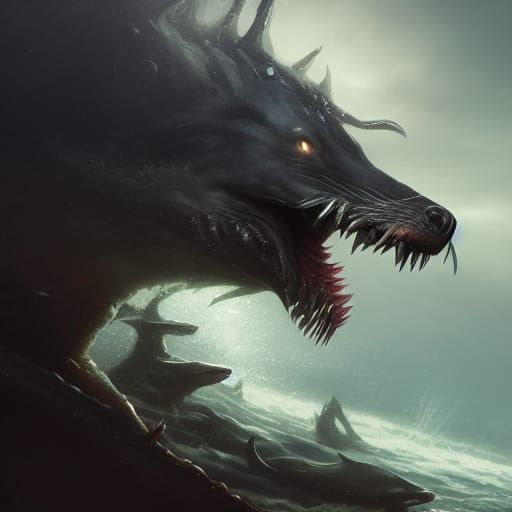 Daemonic Sea Wolf in Dark Fantasy Style