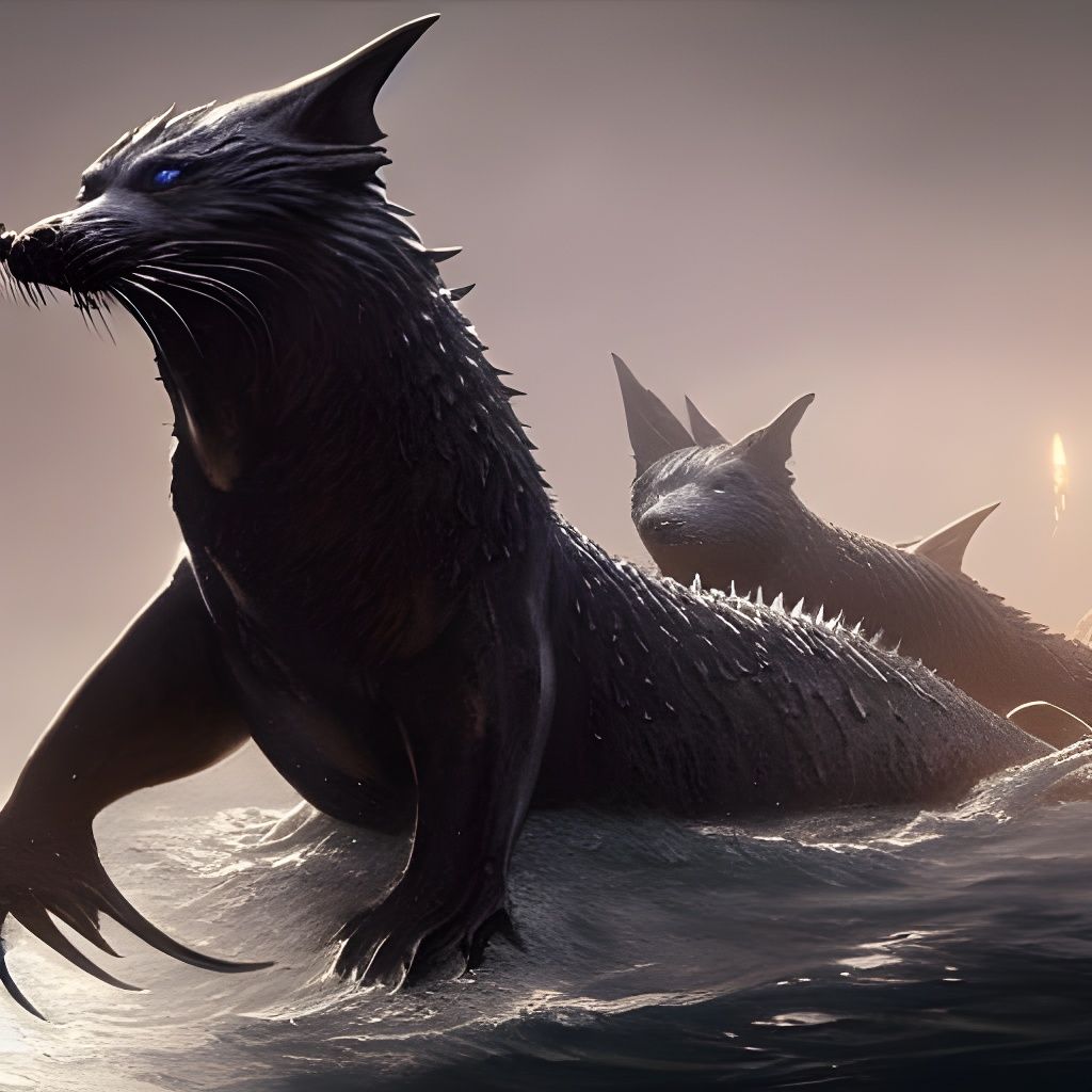 Ferocious Daemonic Sea Wolf in Dark Fantasy Style