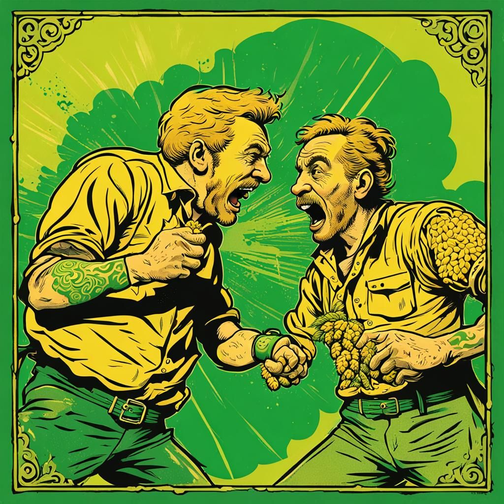 Comedic Bavarian Fight in Pop Art Style