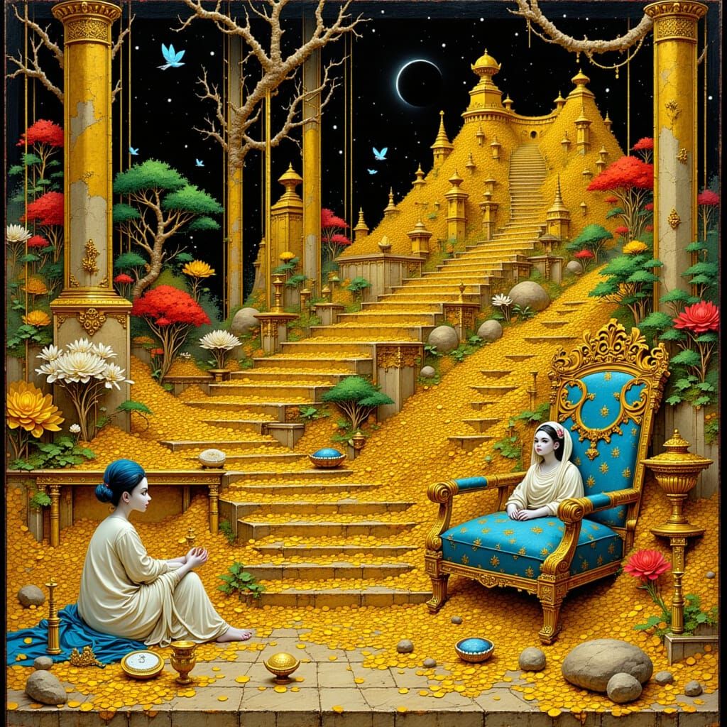 Opulent Treasure Hoard of Gold and Jewels in Art Nouveau Sty...