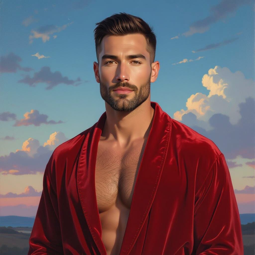 Impasto Portrait: Man in Red Robe Under Night Sky