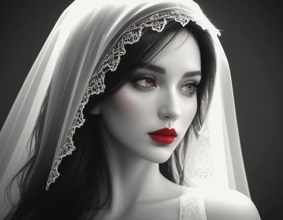 Mystical Woman Portrait in Black, White, and Red Splash Art