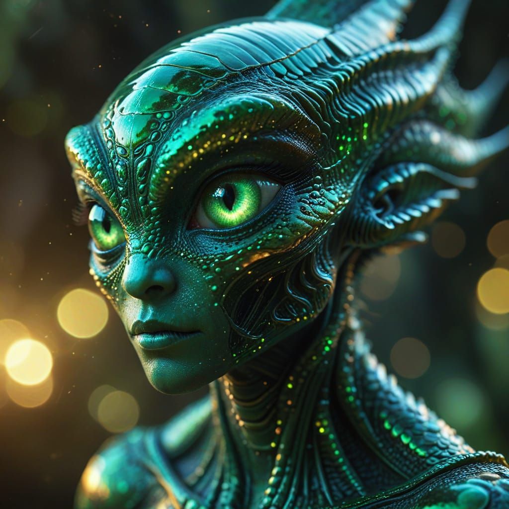 Ethereal Alien Beauty with Iridescent Scales and Shimmering ...