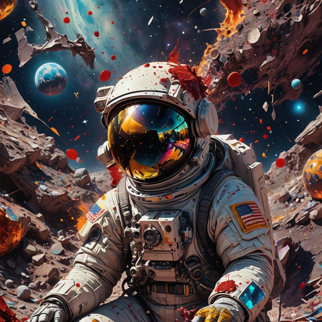 Astronaut's Shattered Helmet in Cosmic Horror Style