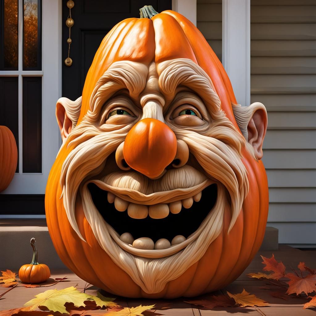 Realistic Pumpkin Carving of a Silly Gnome