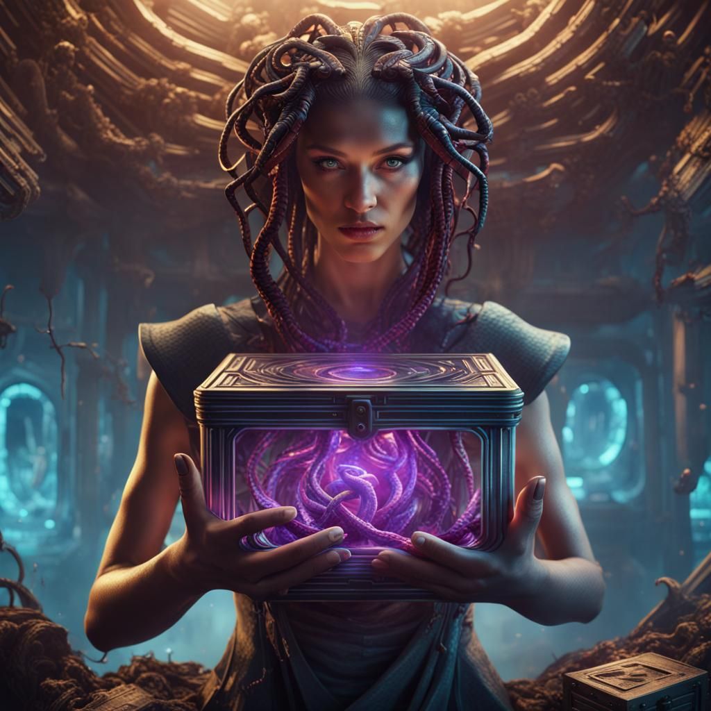 Android Girl Opens Pandora's Box: Sci-Fi Medusa