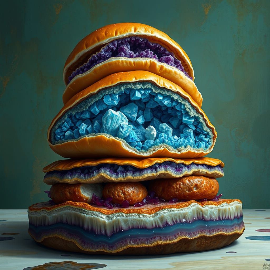 Geode Burger: Surreal Mineral Formation Tower