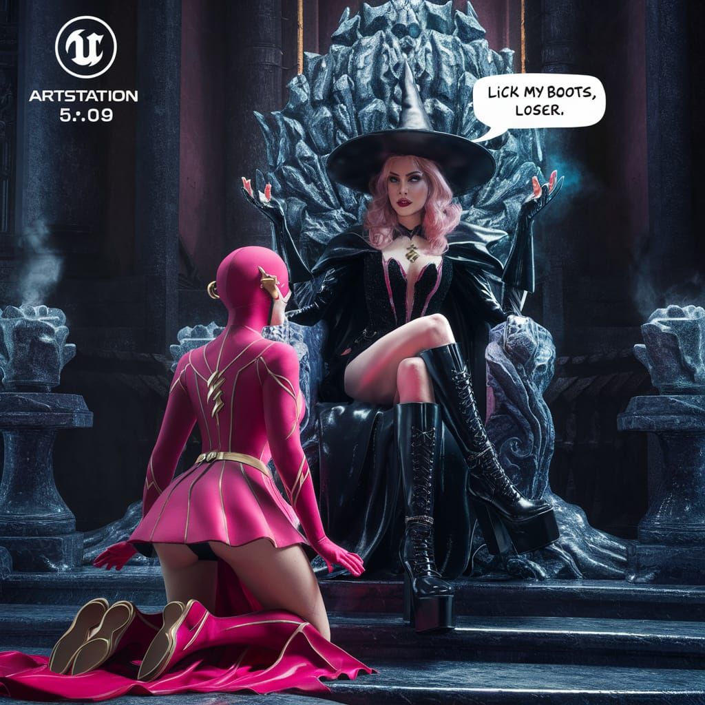 The Flash Kneels Before Dark Witch: Fantasy Art