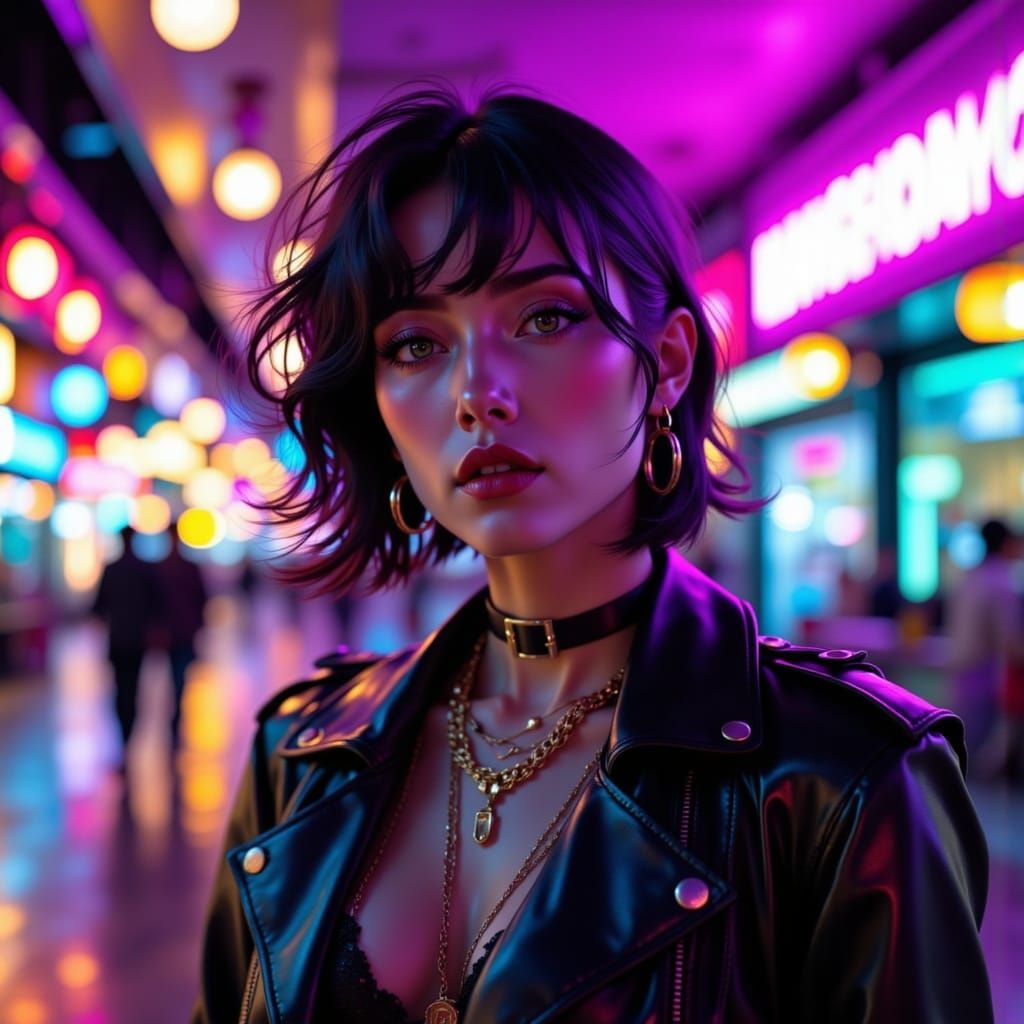 Gothic Cyberpunk Filipina Citizen in Golden Hour