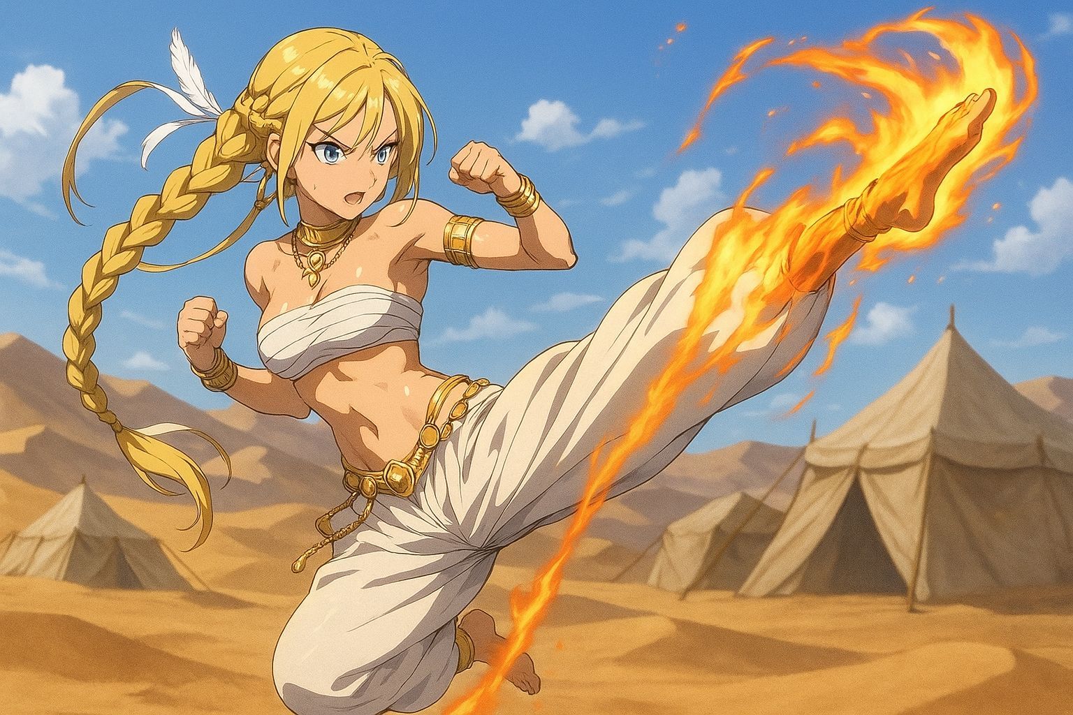 Anime Style Desert Warrior in Martial Arts Pose