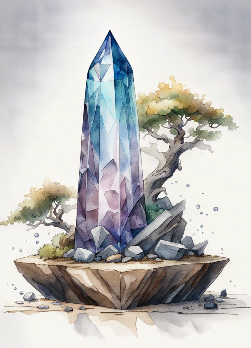 Crystal Obelisk Bonsai Trophy in Watercolor Style