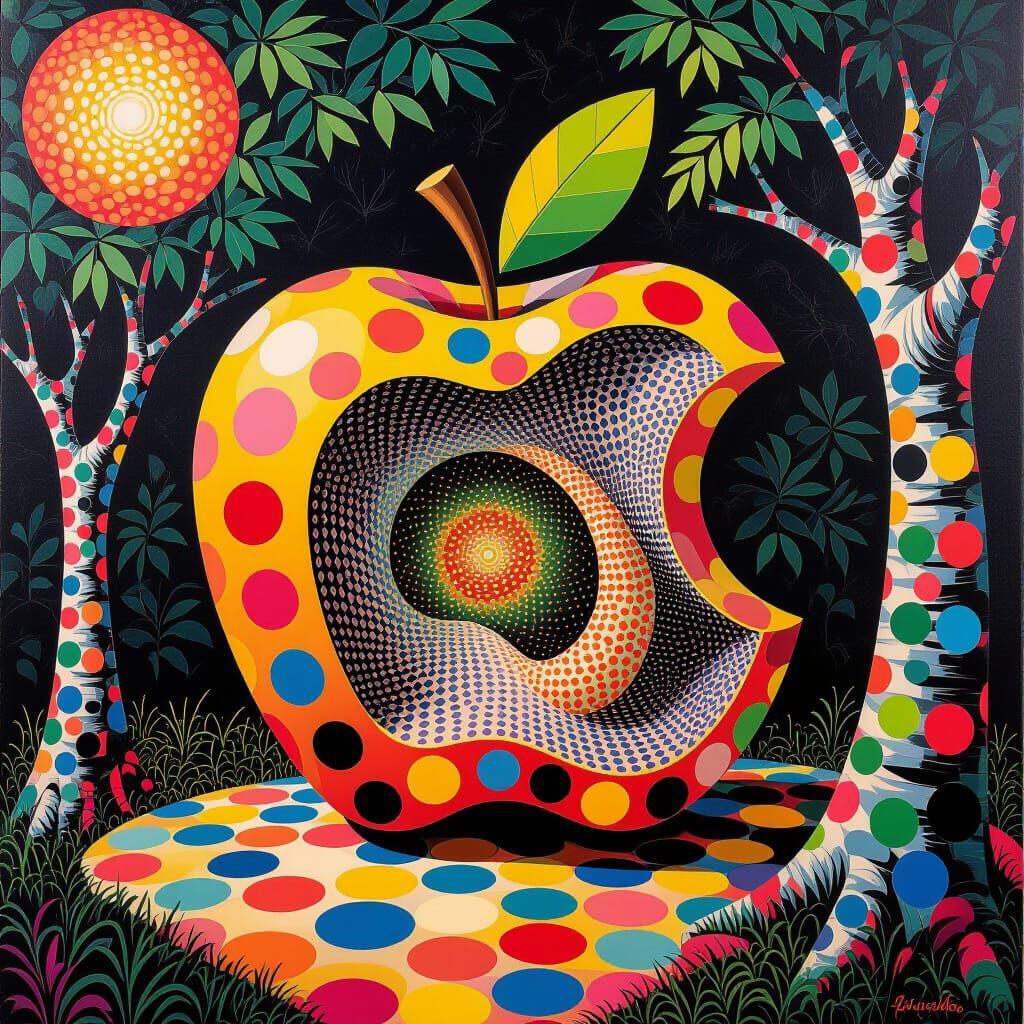 Surreal Apple Jungle Landscape in Impasto Style
