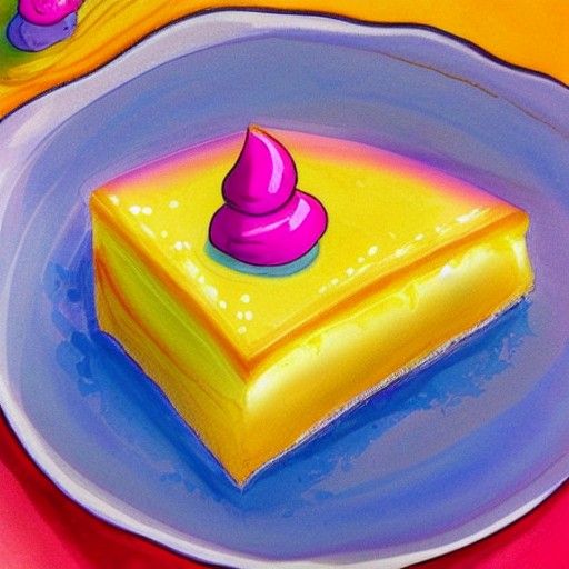 Custard Pudding in a Vibrant Gouache Wonderland