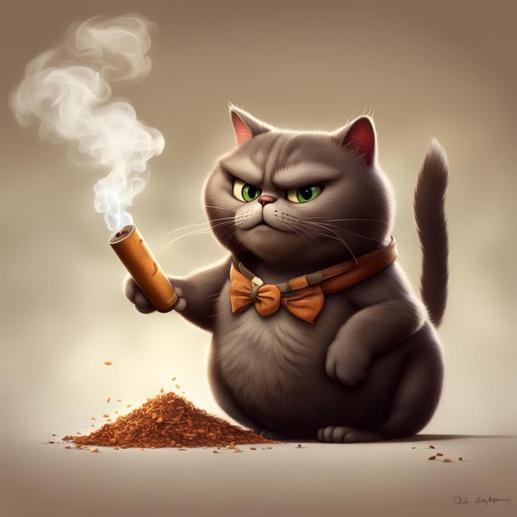 Pixar Style Fat Cat Smoking Cigar