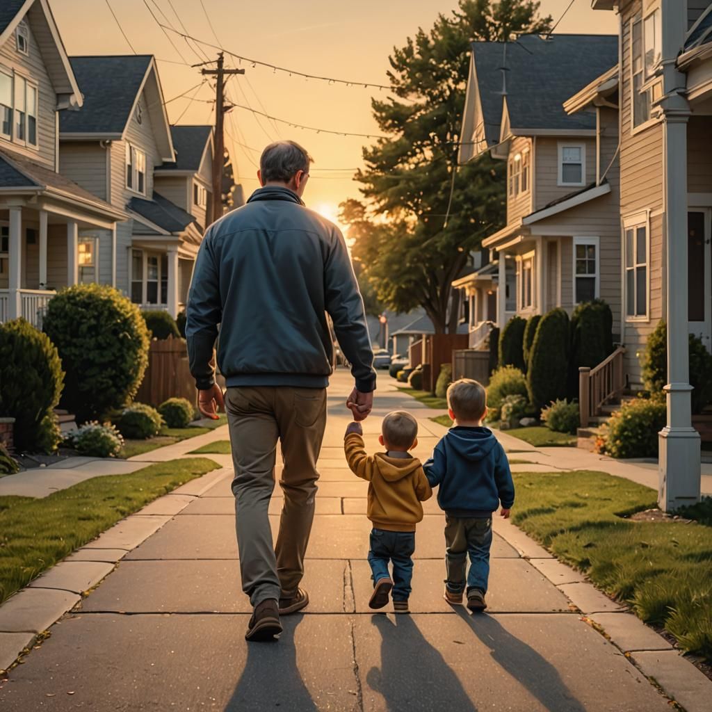 Father and Son Stroll at Dusk
