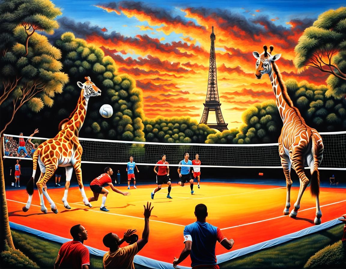 Animal Olympics: Tigers and Giraffes Play Volleyball