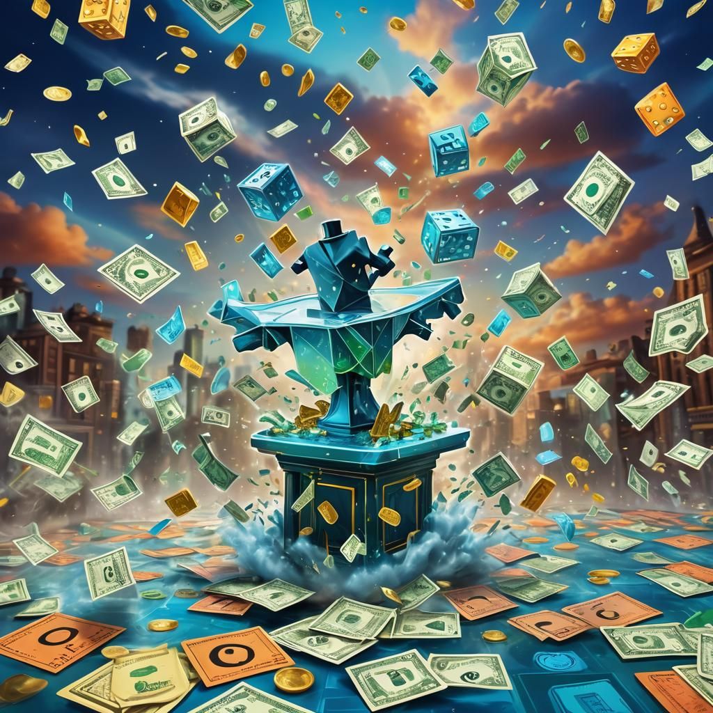 Monopoly Game Hologram in Fantasy Concept Art Style