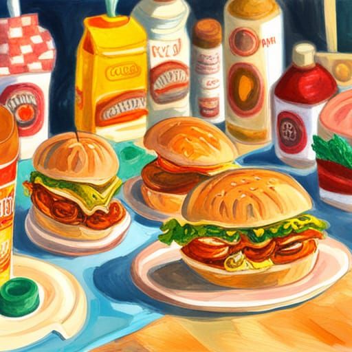 Surreal Sandwiches in Gouache Watercolor Style