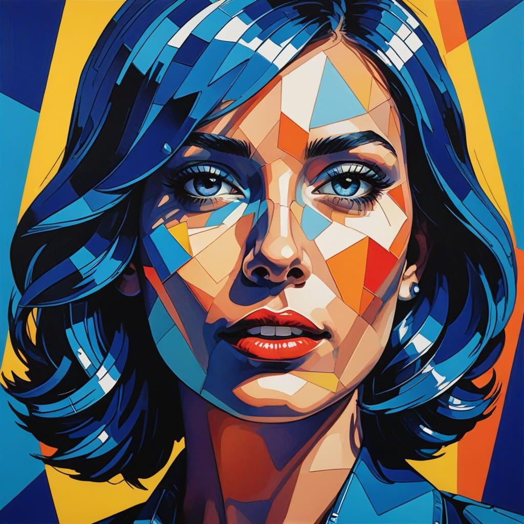 Pop Art Portrait in Cubist Style with Radiant Discovery