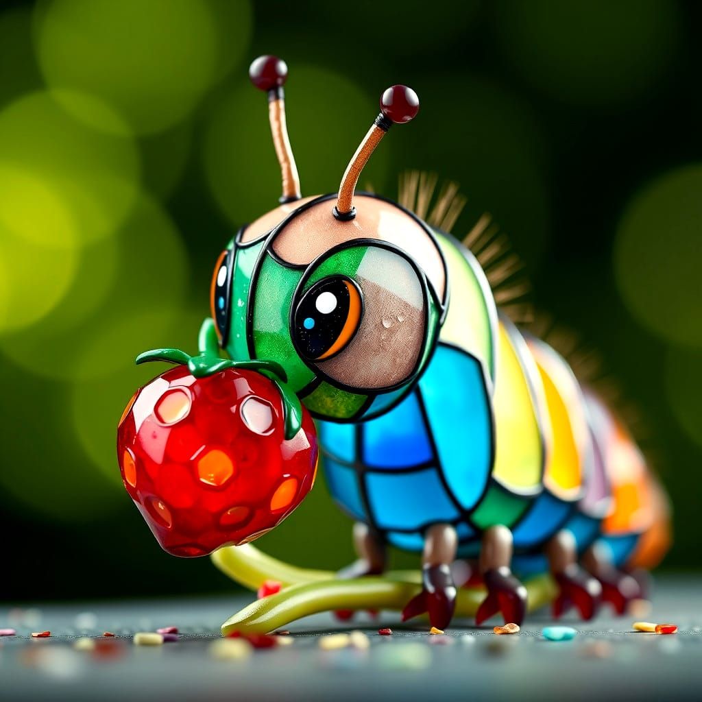 Caterpillar Feast: Stained Glass Strawberry Delight