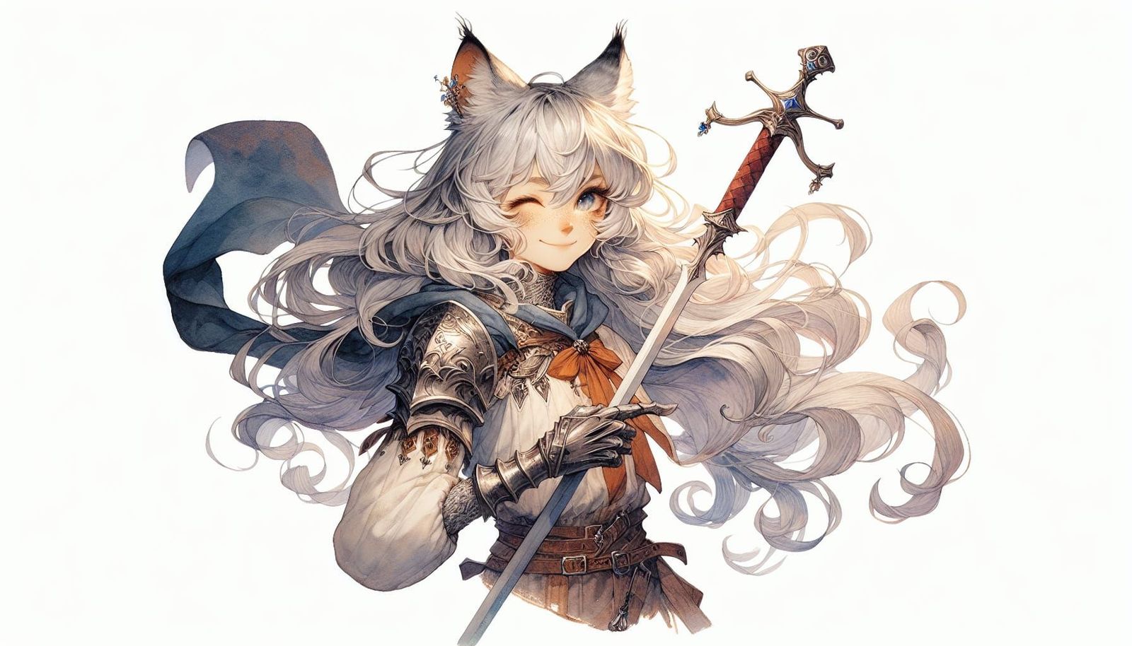 Charming Anime Watercolour Lynx Fencer