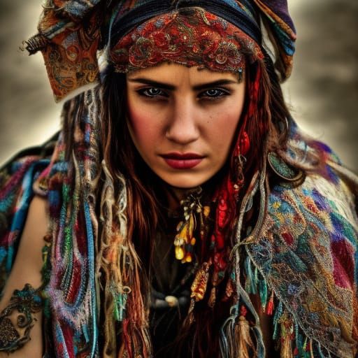 Hyperrealistic Gypsy Portrait in Cinematic Lighting
