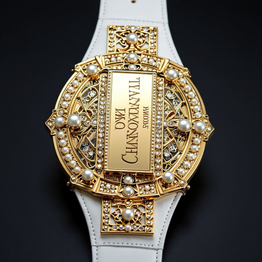 Intercontinental Wrestling Championship Belt with Pearl Embe...