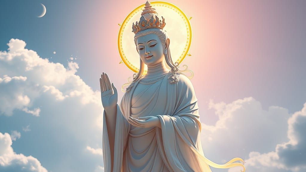 Ethereal Guanyin Bodhisattva Radiates Serenity in Vibrant Co...