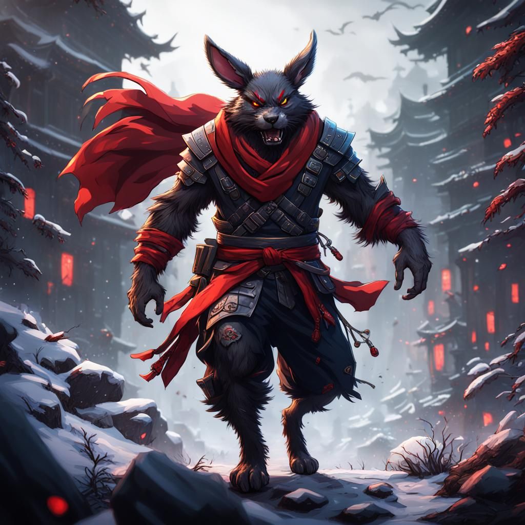 Werewolf Rabbit Ninja: Detailed Fantasy Art