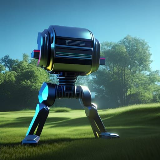 Retro Robot Jogging in Park, Sci-Fi Style