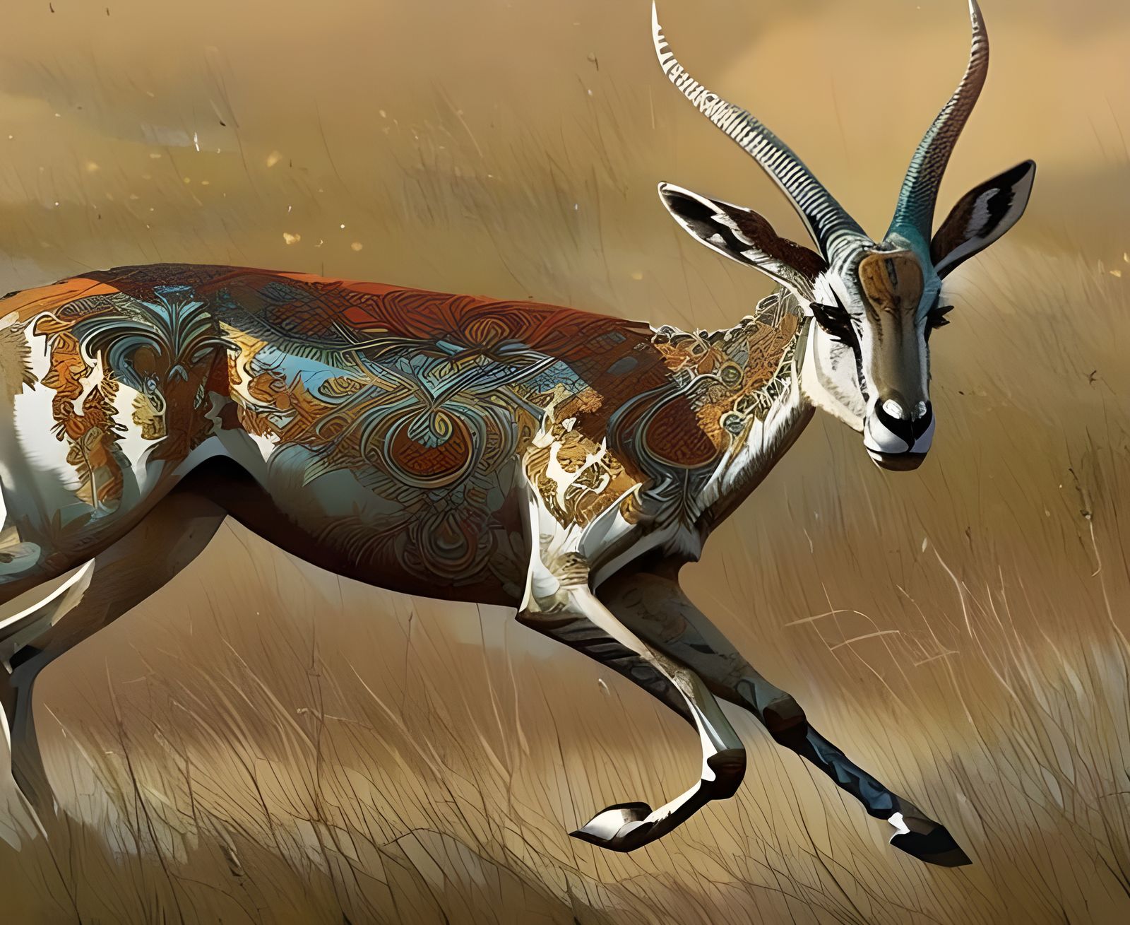 Gazelle Running in Savannah Digital Painting