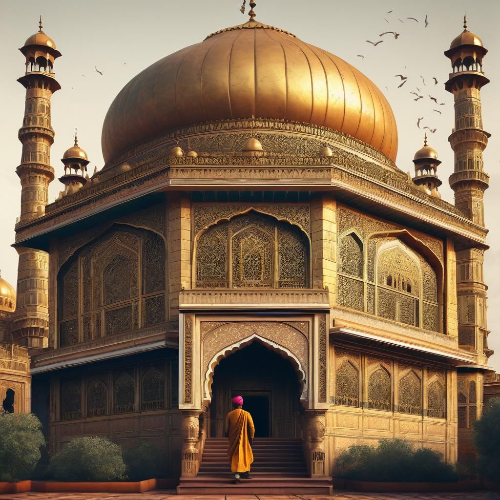 The laconic inscription at the top of the image is "INDIA TRAVEL". a large building with a dome on the roof, a beautiful...