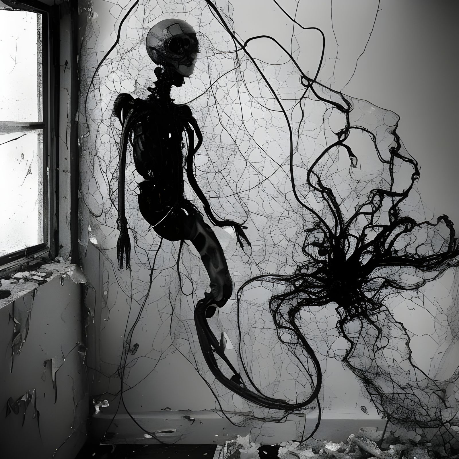 Cyborg Squid in Trashed House: Dark Alien Tech