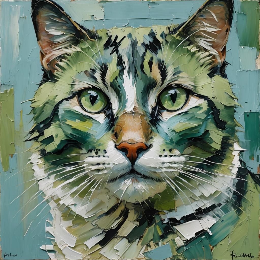Expressionist Cat Portrait in Impasto Oil Painting