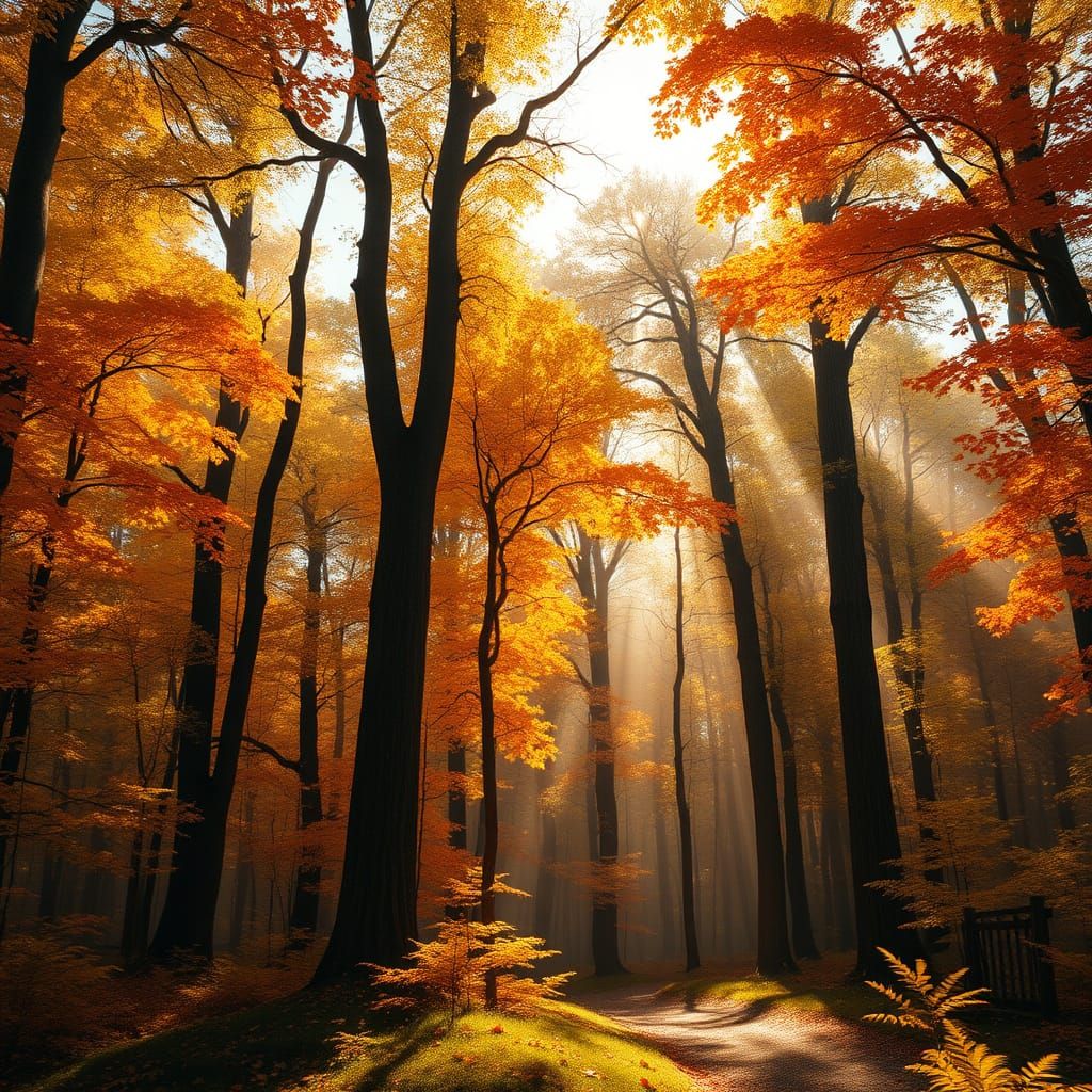 Autumn Forest Bathed in Warm Golden Light