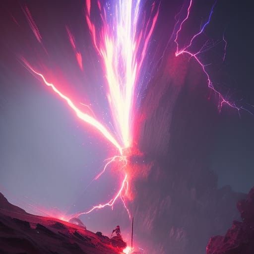 Volcano Eruption with Electric Discharge in Dark Fantasy Sty...
