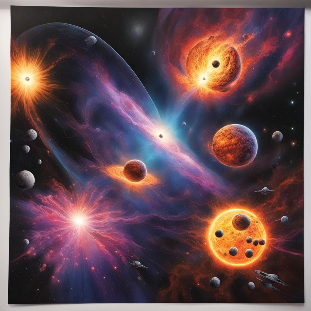 Hyperrealistic Cosmic Explosion in Neo-Impressionistic Style