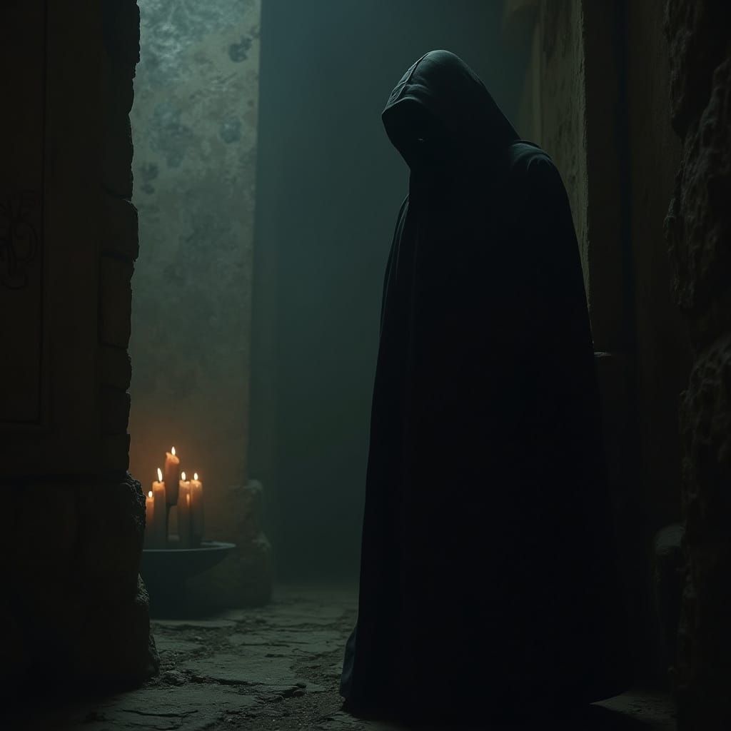 A Figure in Shadows, Illuminated by Candlelight