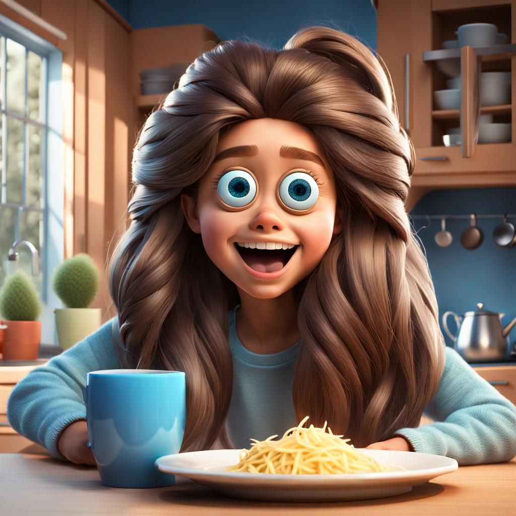 Funny Woman with Googly Eyes in 3D Style