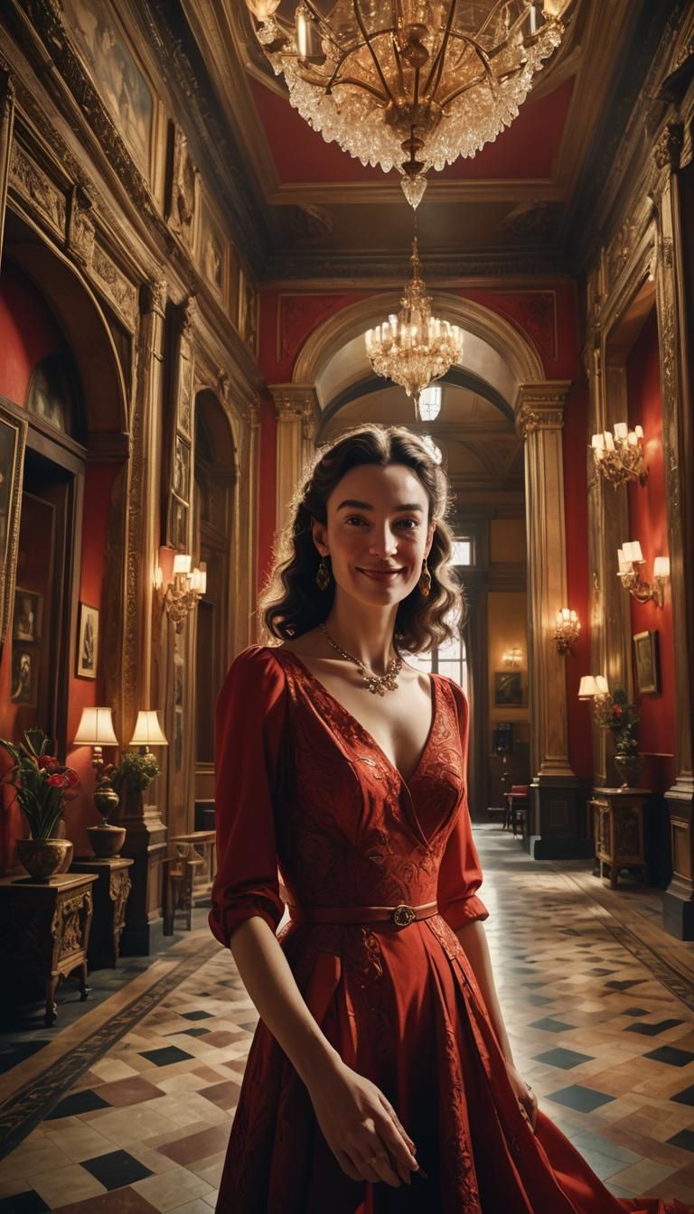 Young Woman in Red Dress, Hyperrealistic Art