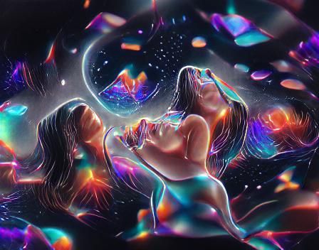 Holographic Cosmic Astral Illustration in Mixed Media