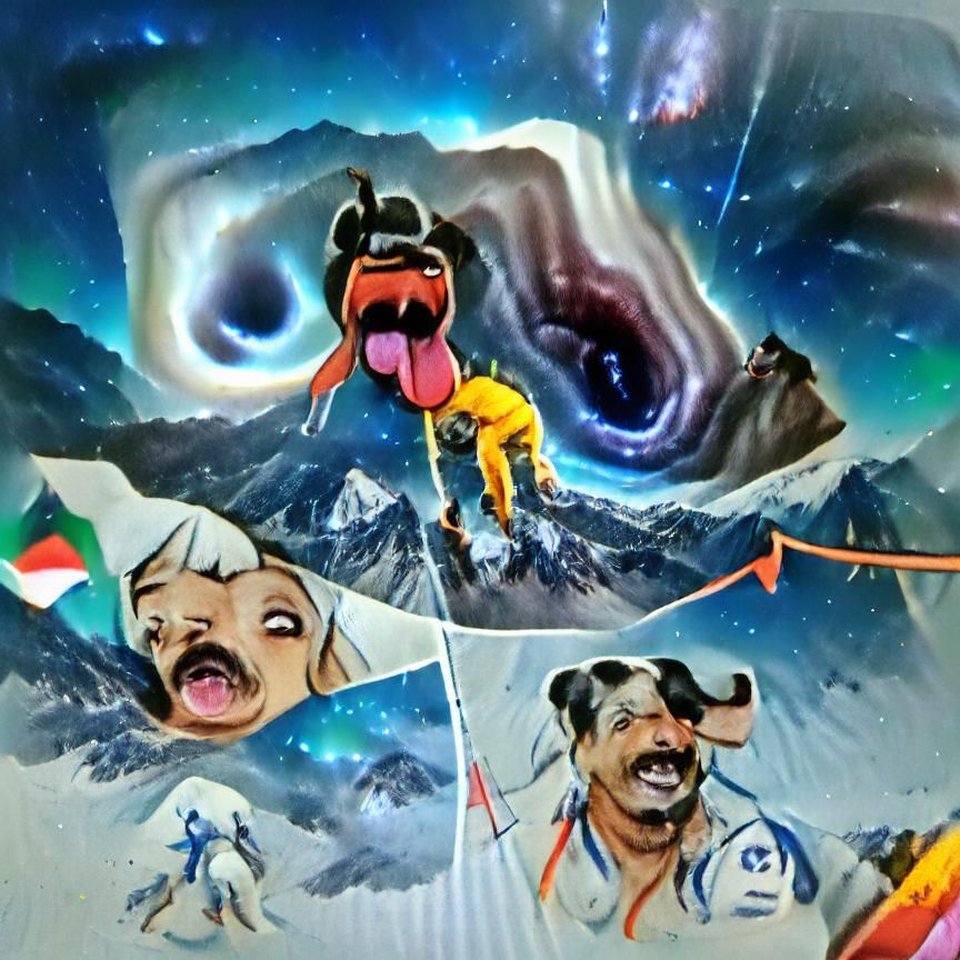 Dog Handstand on Everest in Space: Surreal Image