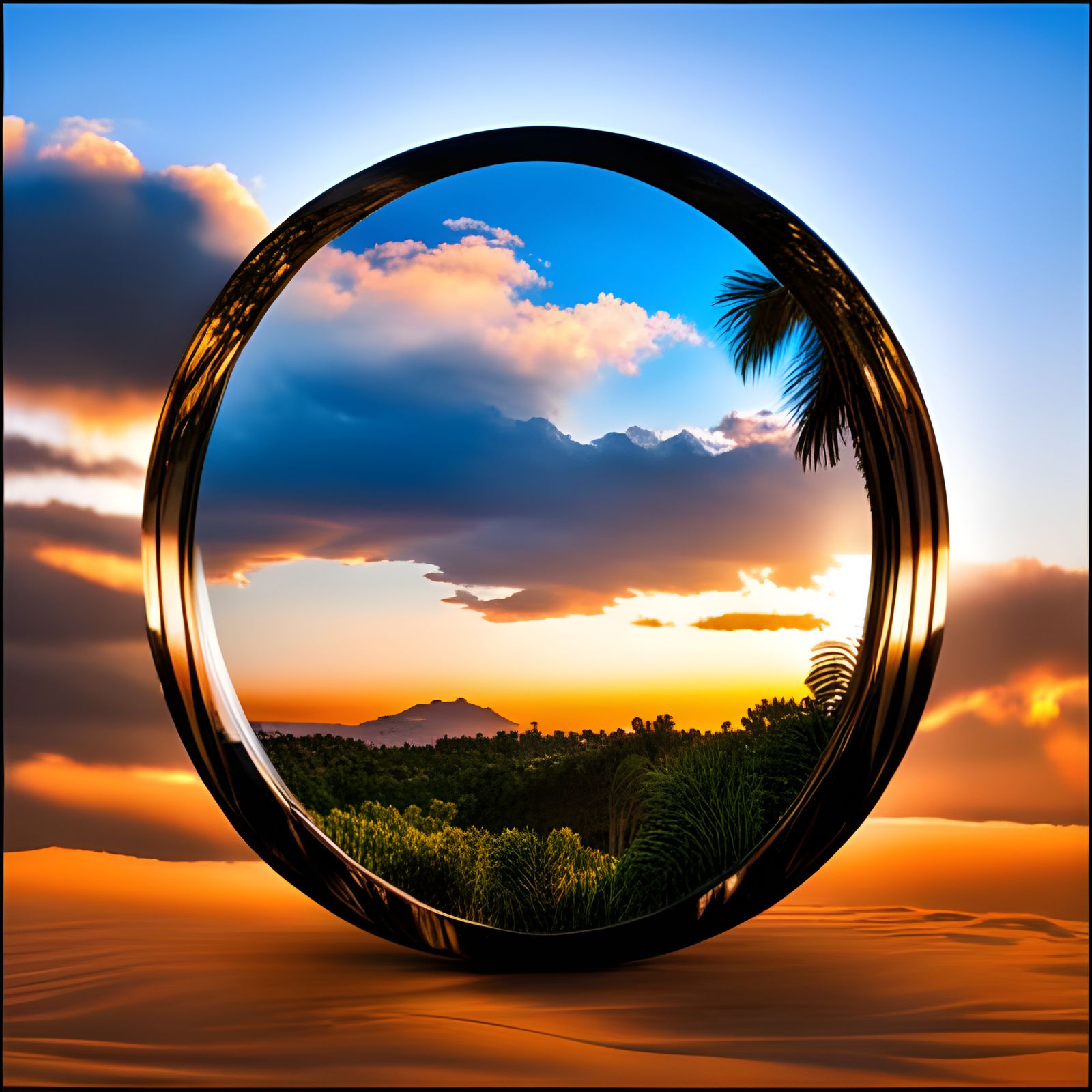 Victorian Mirror Portal to Tropical Forest