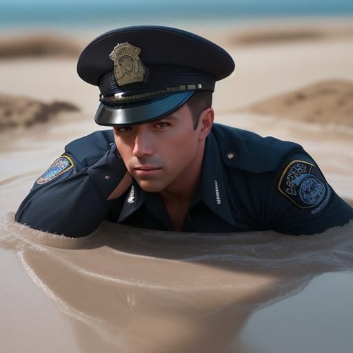 Male Police Officer Sinking in Quicksand Photo