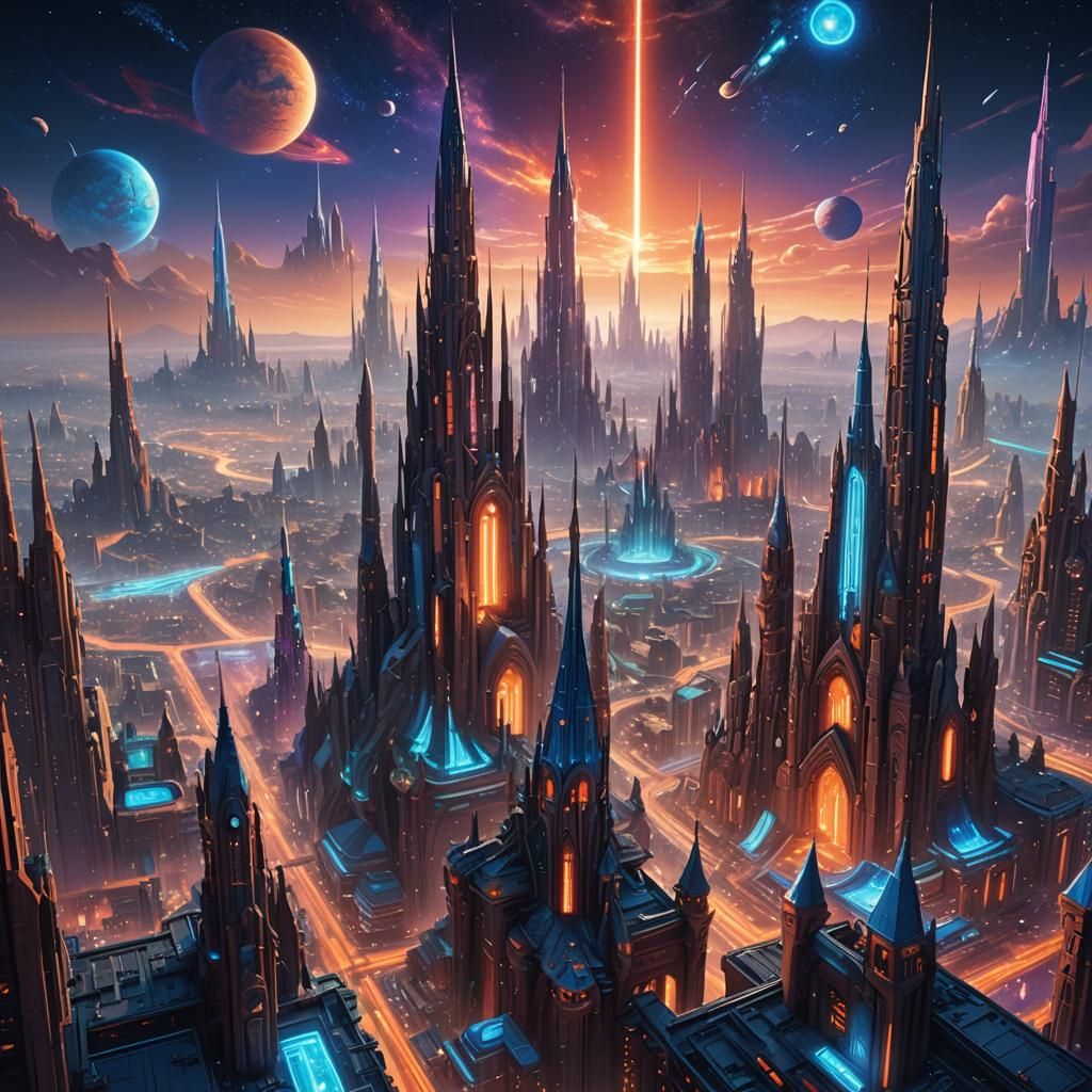 Futuristic Galactic Cityscape with Spires in Sci-Fi Style