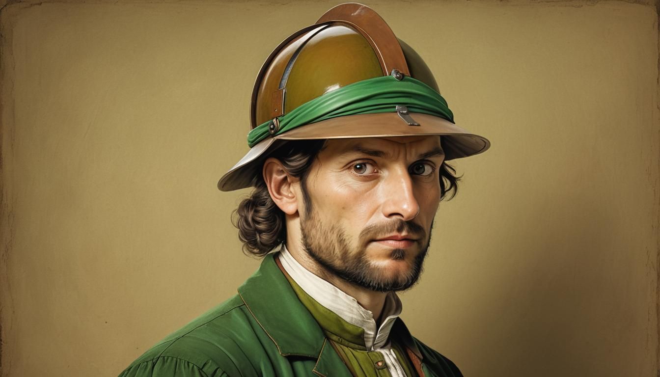 Swiss Man with Helmet in Leonardo da Vinci Style
