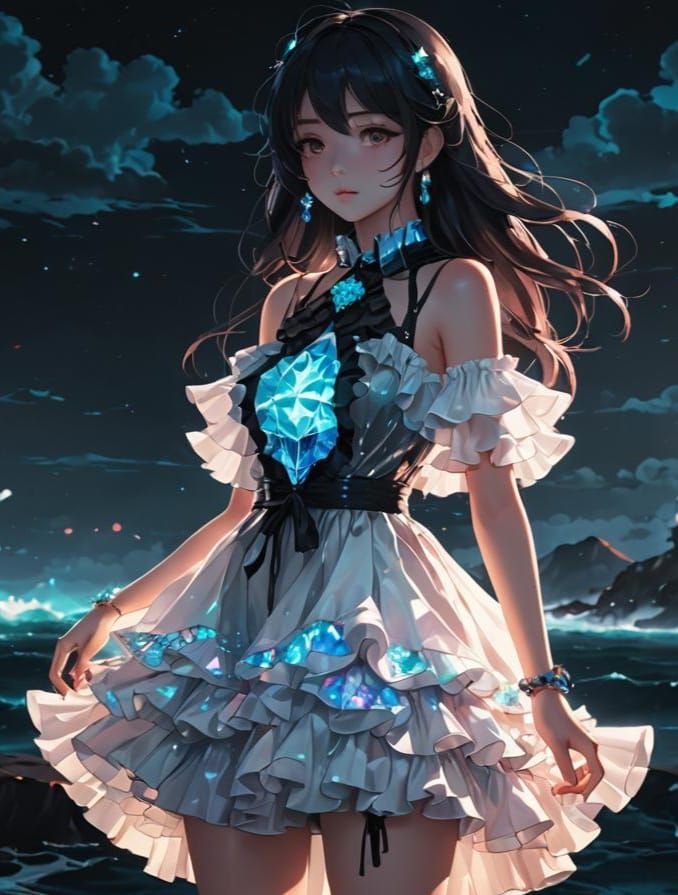 Glowing Ocean View in Polychromatic Anime Style